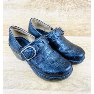 Ariat Clogs Mules Womens 8.5B Black Embossed Amy Braided Buckle Clogs Mules